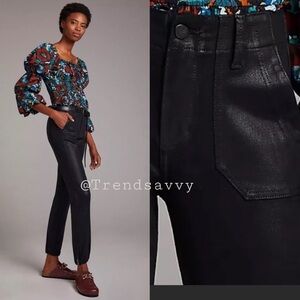 PAIGE Coated Black Jogger Jeans High Rise Slim Crop Pants Size 28 Luxe NWT